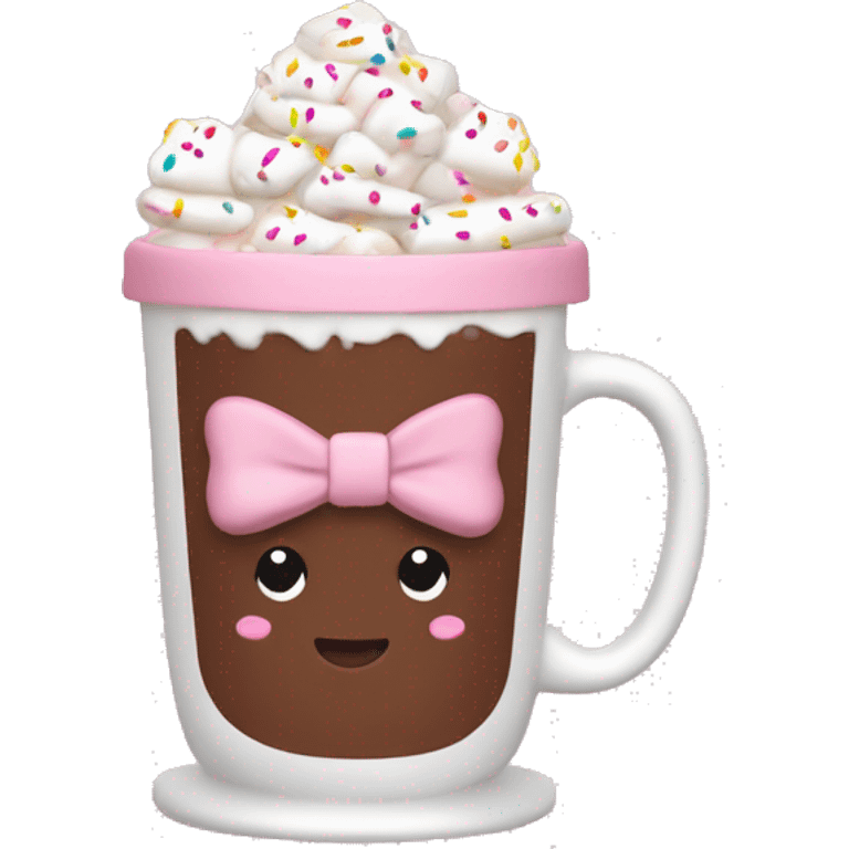 hot chocolate with marshmallows and sprinkles wrapped in a light pink bow  emoji