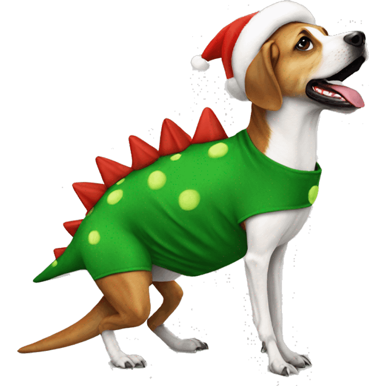 Christmas dinosaur costume on dog emoji