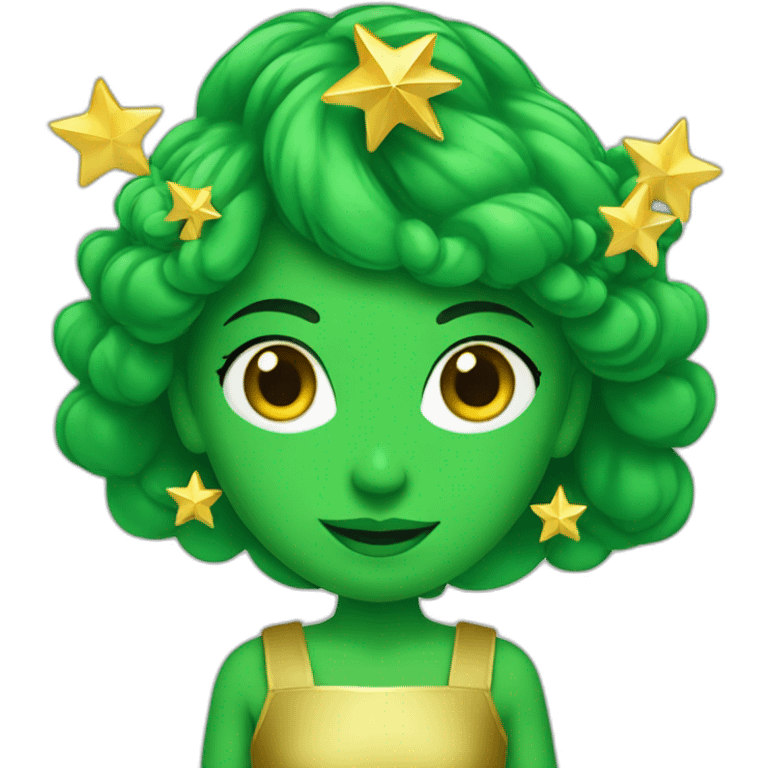 Green women holding three gold stars above head emoji