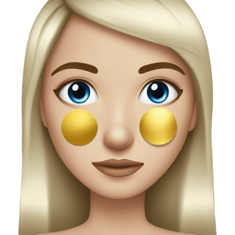 Skin care on white freackles skin of a brunett blue eyes girl under eyes gel Gold eye patches emoji