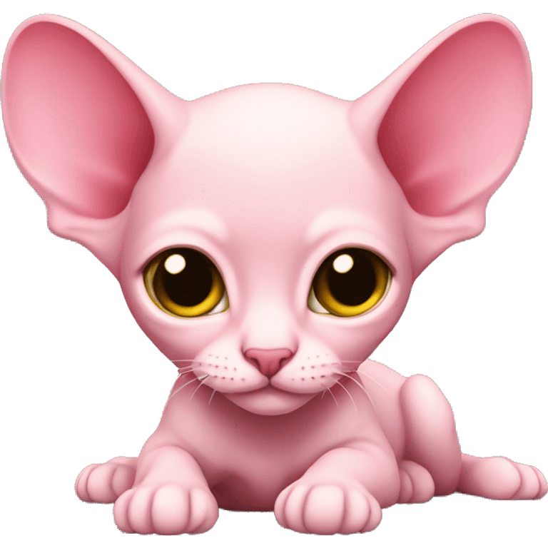 Pink sphinx kitten laying emoji