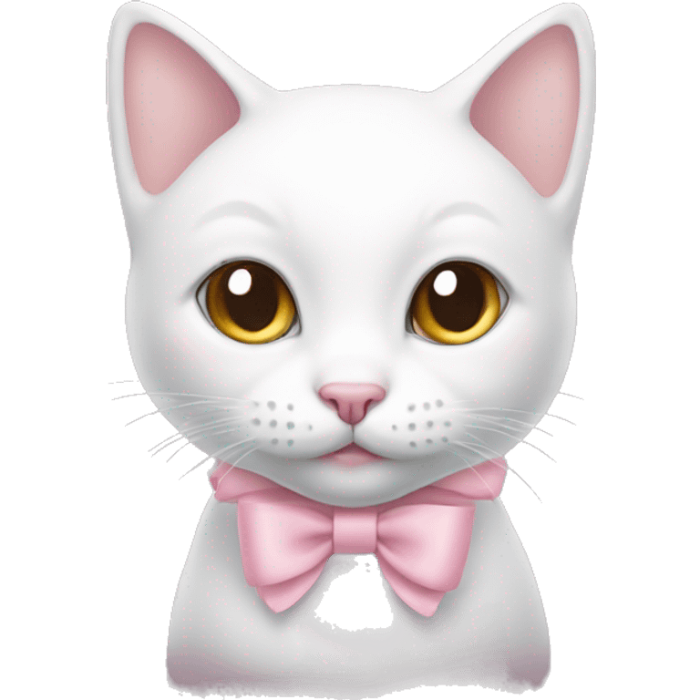 White kitty with pastel pink ribbon on head emoji