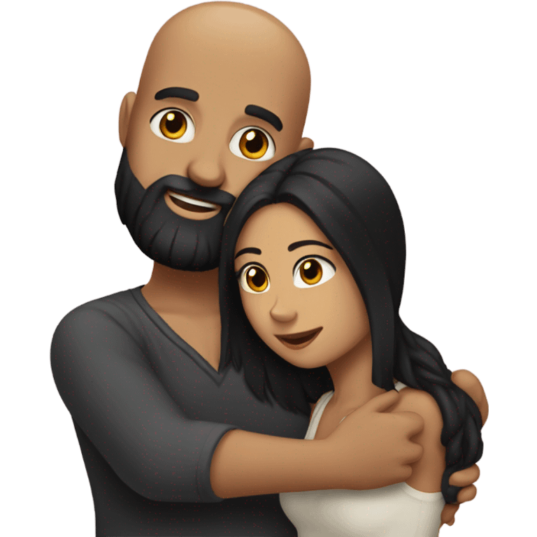 Bald man with black beard hugging girl with long black hair emoji