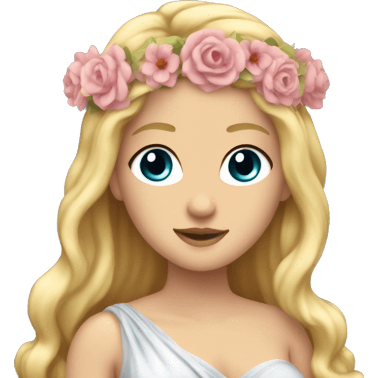 Aphrodite with blonde hair and wearing a flower crown emoji