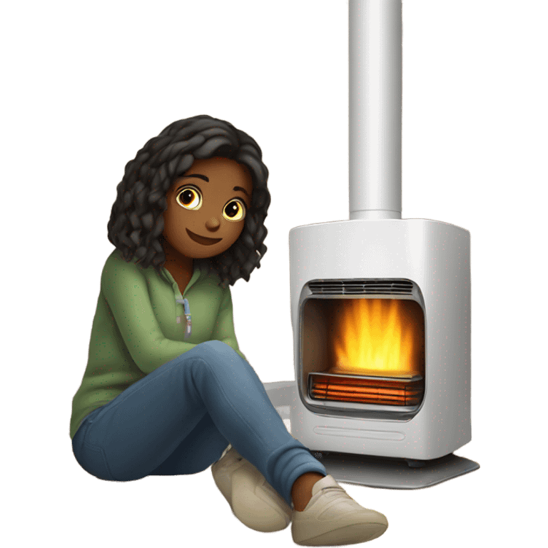 Girl sitting in front of heater emoji