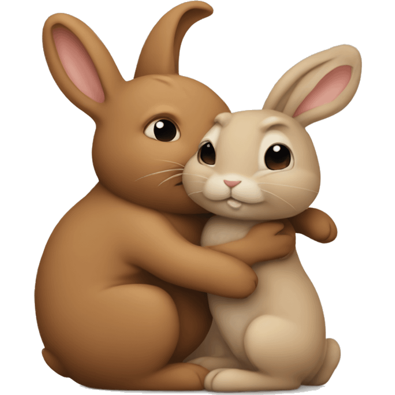 Beige bunny hugging brown bunny emoji