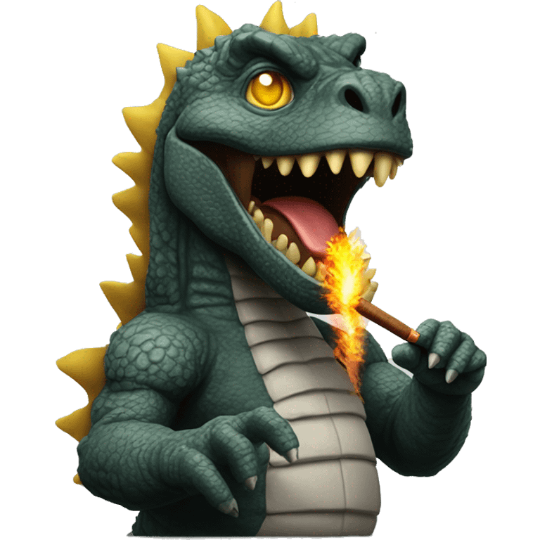 Yellow eyed Godzilla cartoon with cigar in mouth  emoji