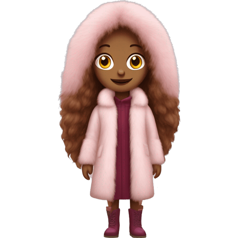 Burgundy long haired girl wearing Pale pink full length fur coat emoji