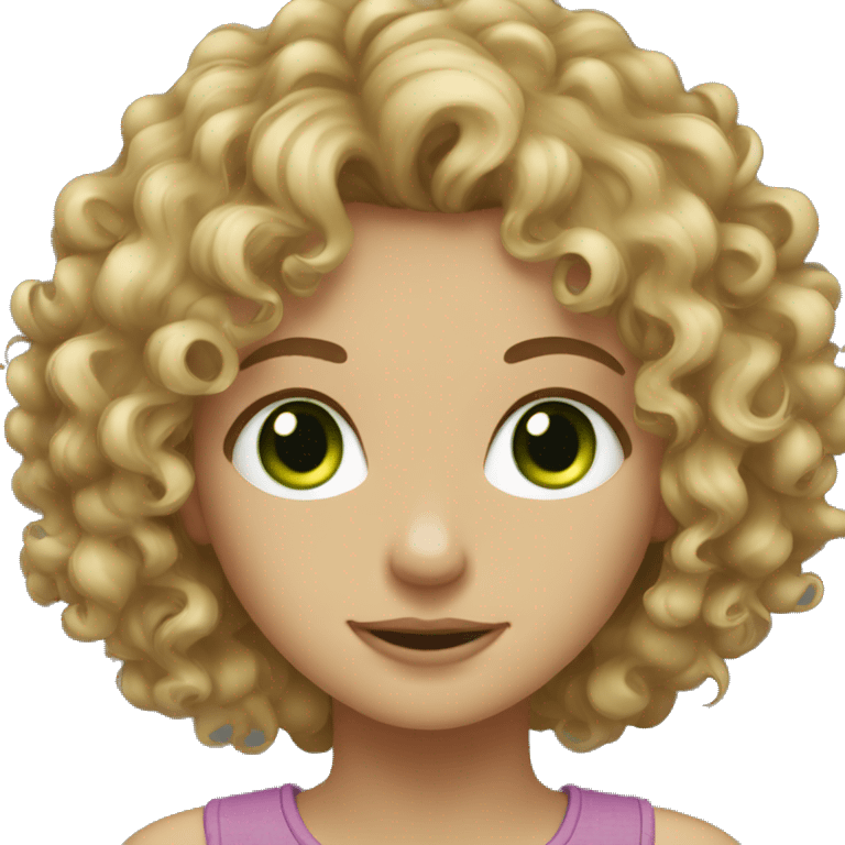 Curly dark blonde hair and green eyed girl emoji