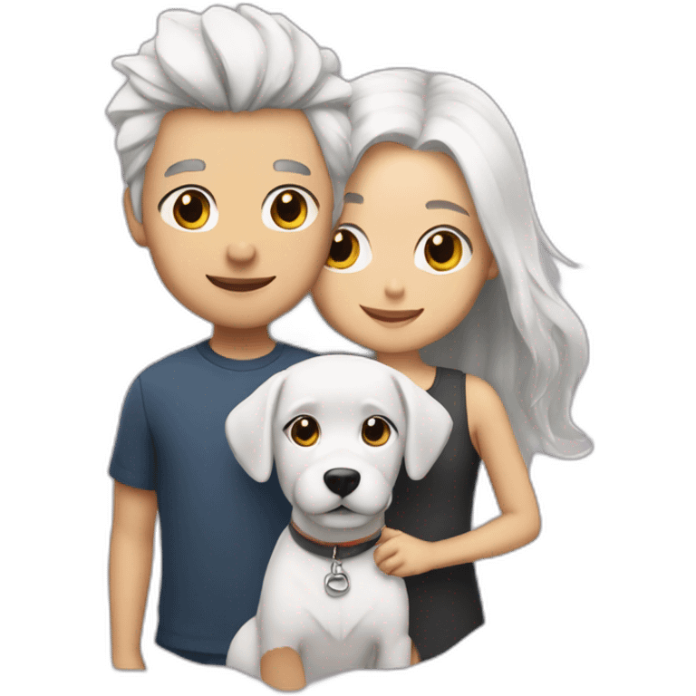 Girl and boy with white hair both together with a dog emoji