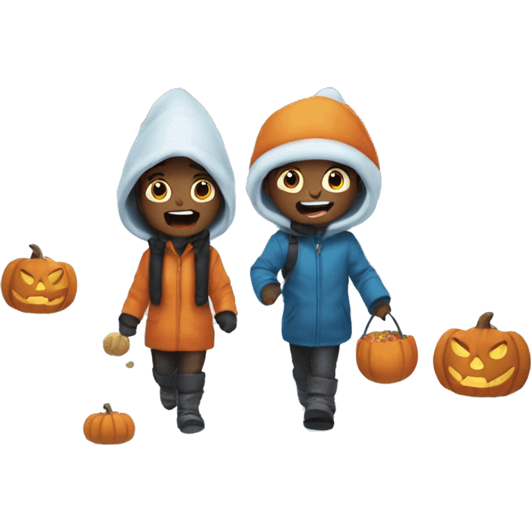 Kids trick-or-treating in the snow emoji