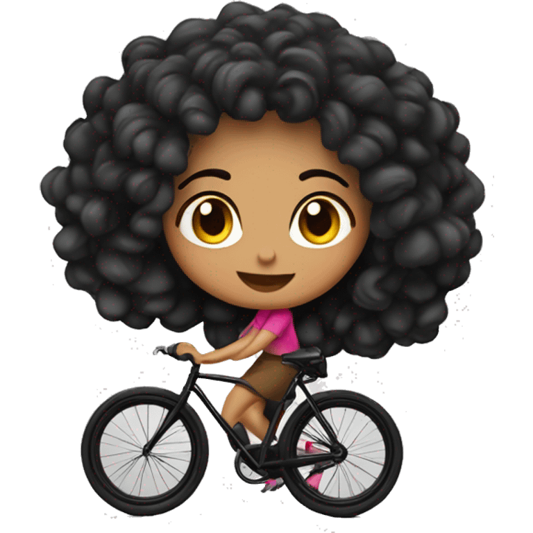 mujer con el pelo color negro rizado corto montando bicicleta profesional color negro emoji