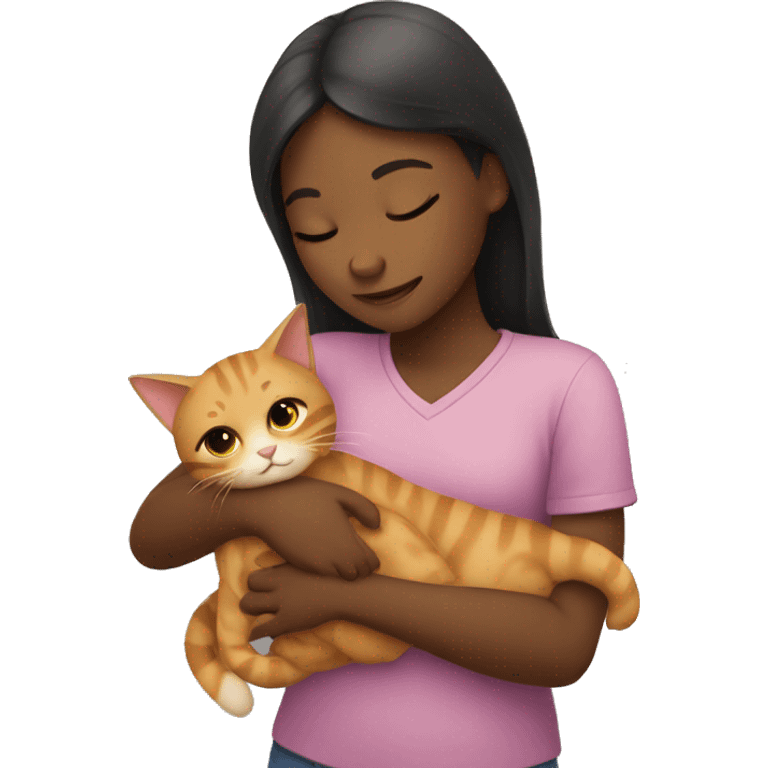 A girl hugging a cat emoji