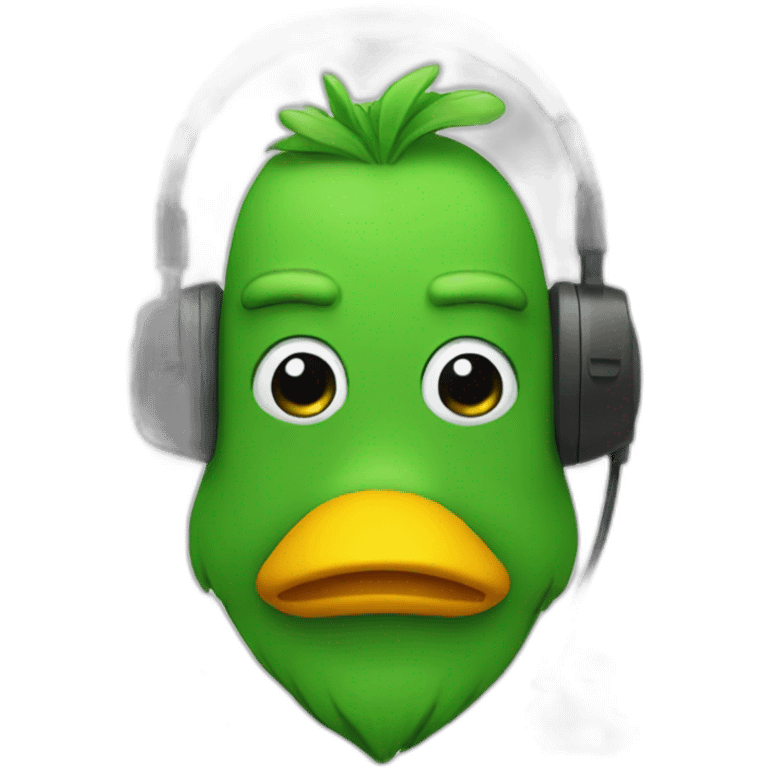 green man wearing a headset with a duck on his head emoji