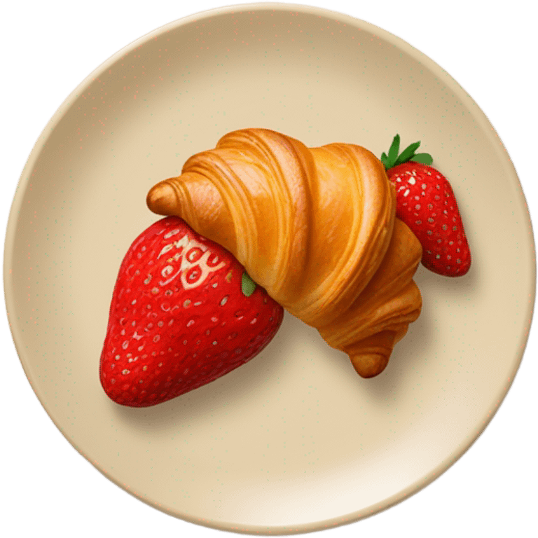 there is a croissant with strawberries in a beige plate emoji