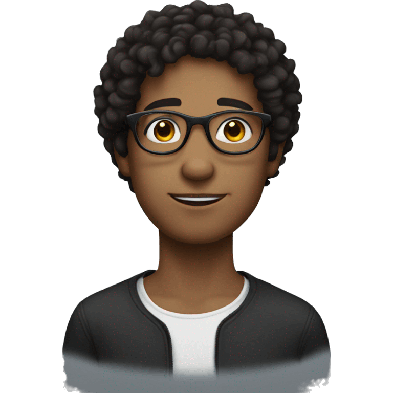 young man, dark curly hair with circle glasses emoji