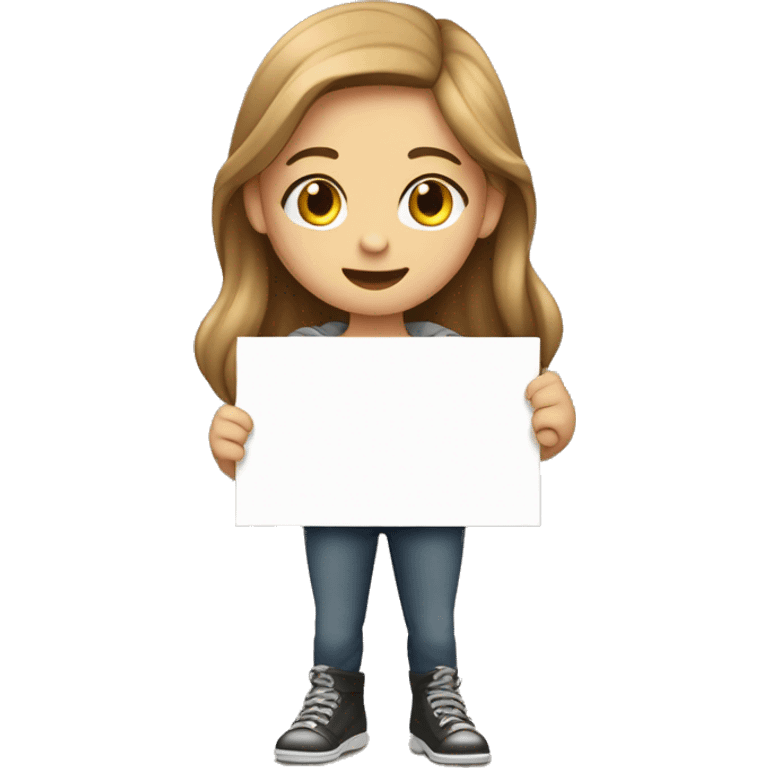 a white teen girl with light brown hair holding yo a sign that says “i love you” emoji