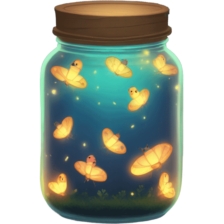 glowing jar filled with glowing fire flies studio ghibli style  emoji