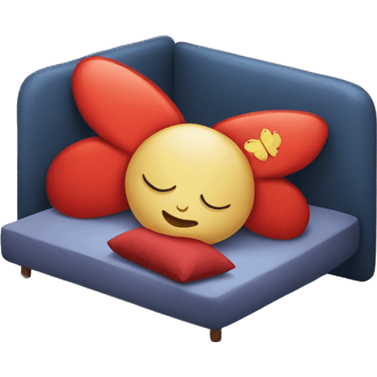 sleeping butterfly in bed with red pillow emoji