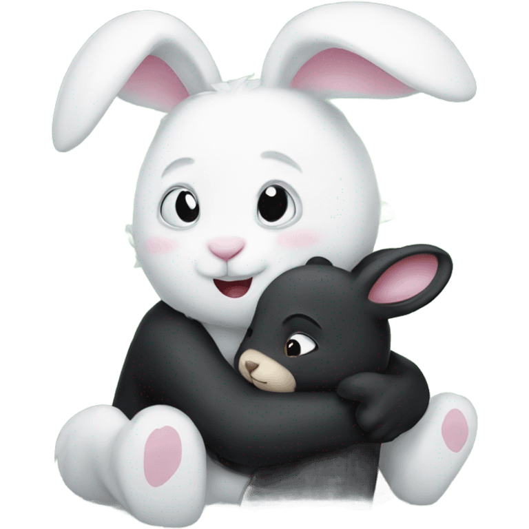 A white bunny hugging her black bear boyfriend  emoji