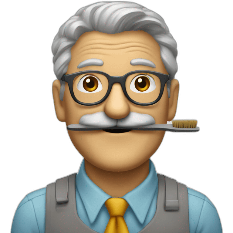 smiling old painter wearing a big gray horeshoe mustache, glasse and a brush. he wears color shirt and tie emoji