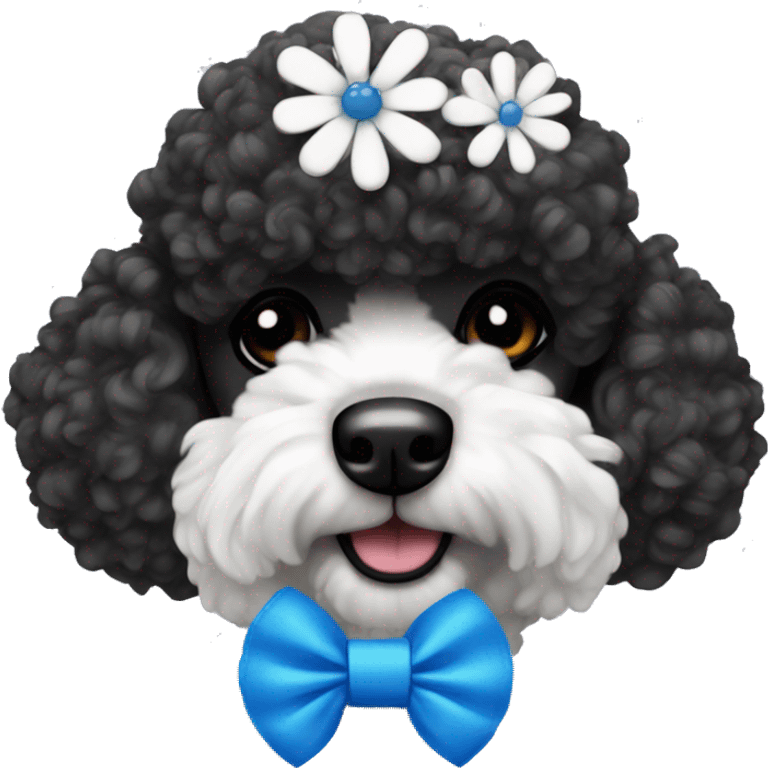 black and white poodle with blue flower hair clip emoji