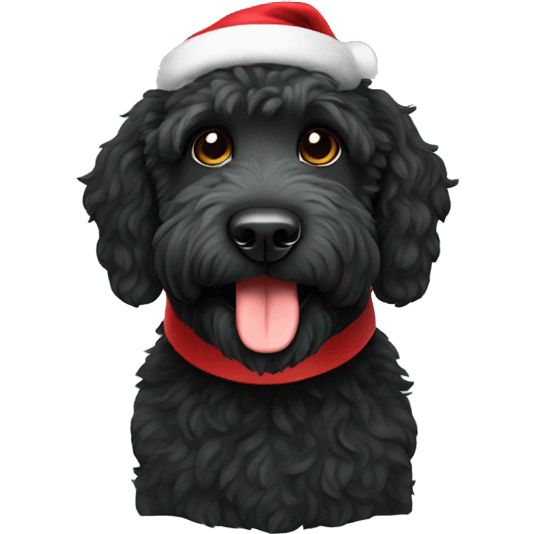 Black Labradoodle wearing Santa hat emoji