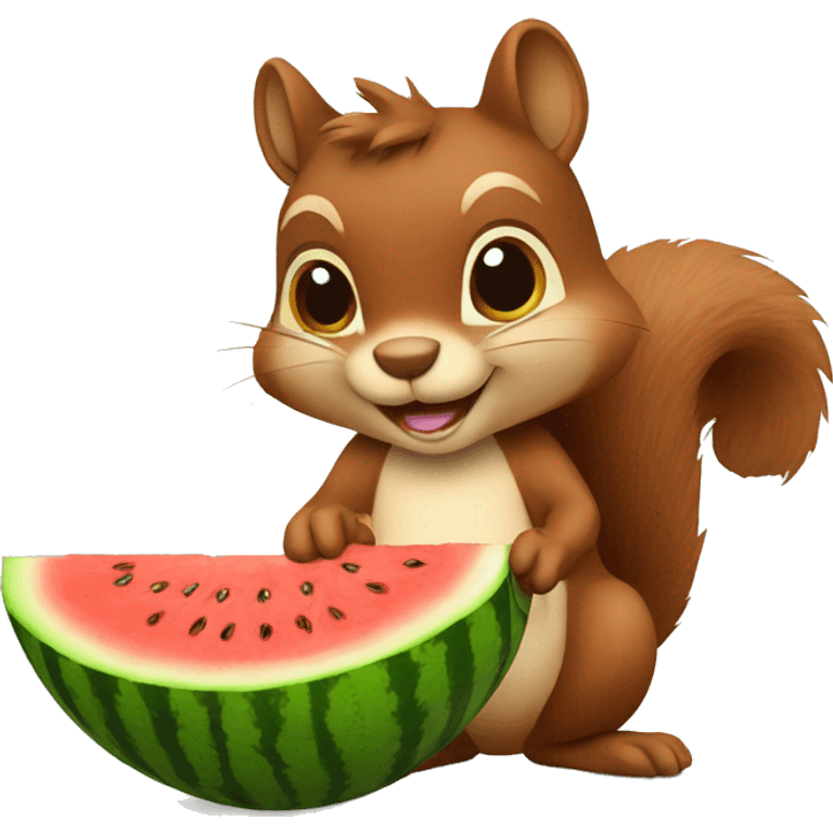 A brown squirrel holding a watermelons  emoji