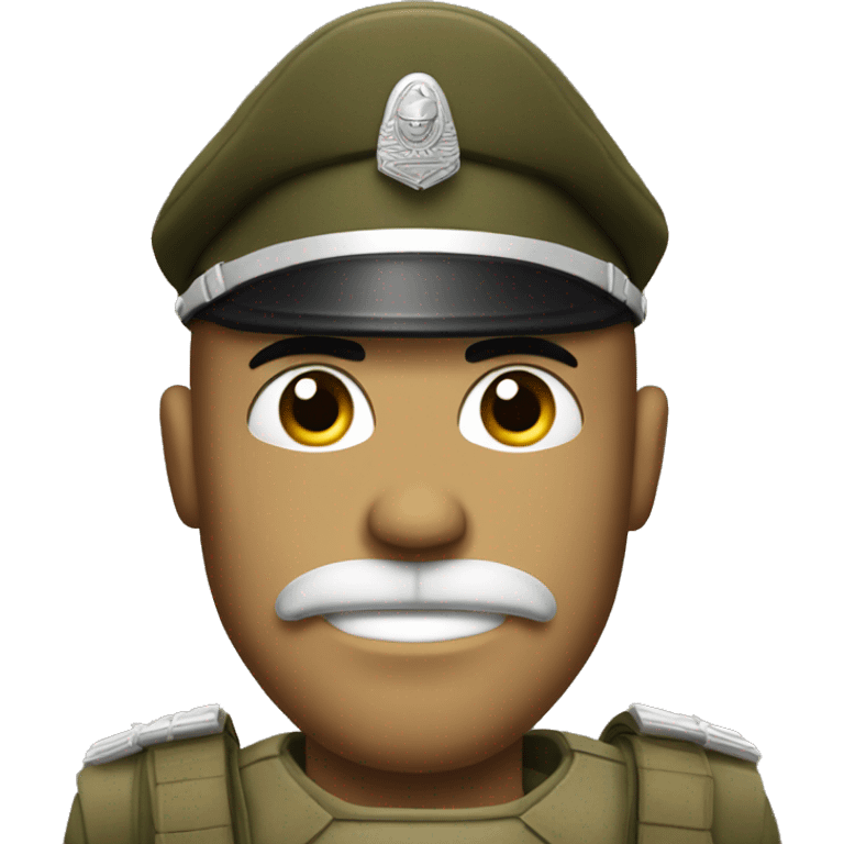 soldier with a square mustache with mad eyebrows with his hand up emoji