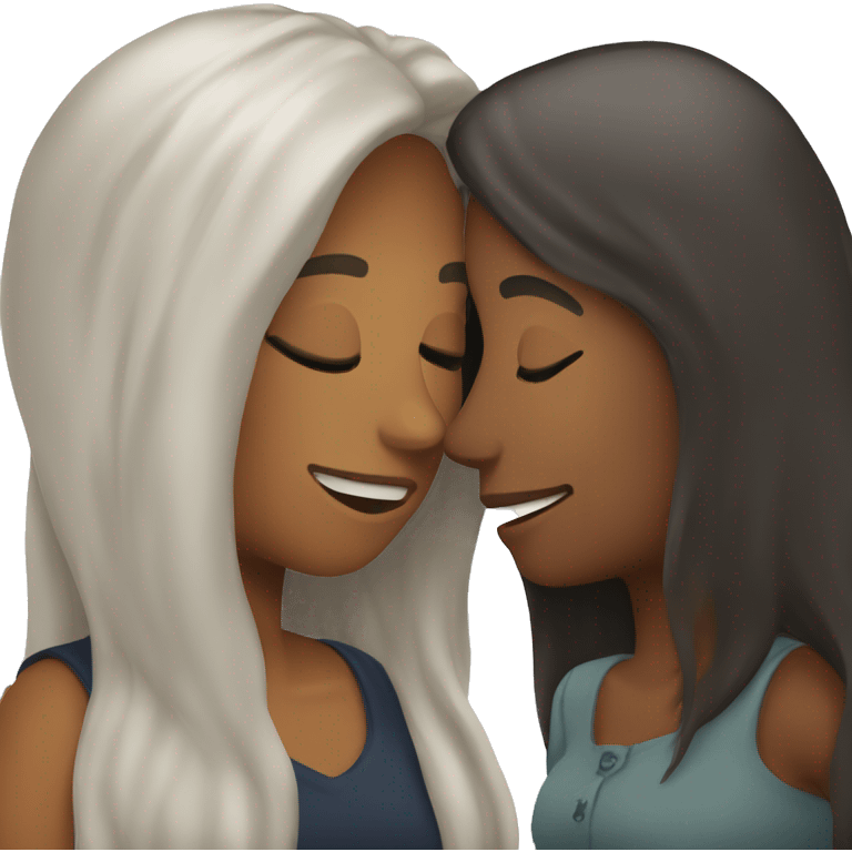 Lesbians kissing. Long dark hair and white skin color. emoji