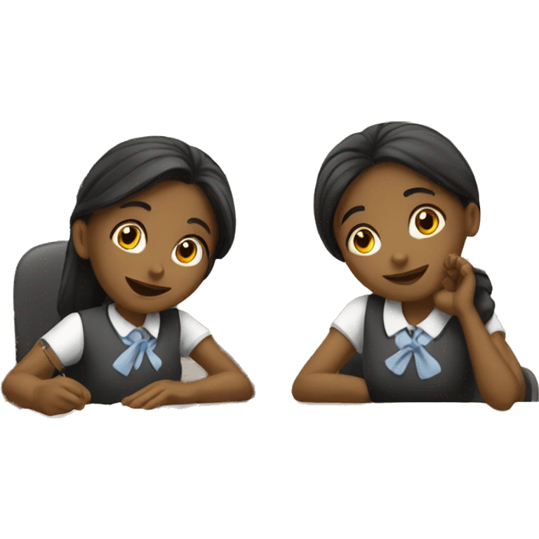 Two schoolgirl at the desk are talking emoji