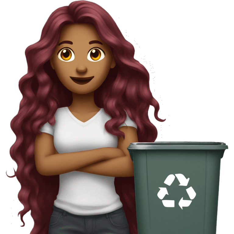 Beautiful burgundy long haired woman taking out the trash emoji