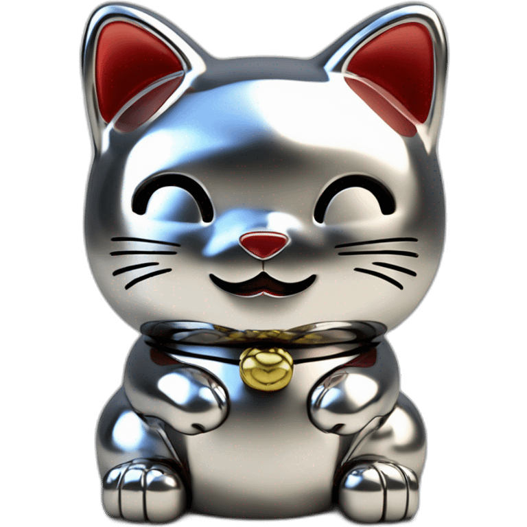 Full chrome plated solid color uncluttered maneki neko 3d emoji