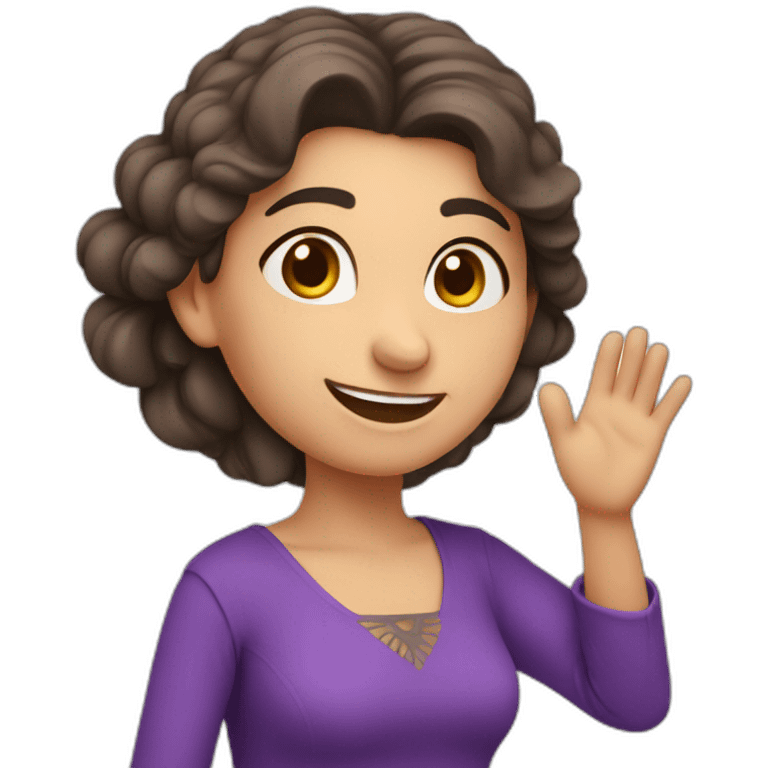 Armenian woman saying hello and giving five with happy face  in purple clothes  emoji