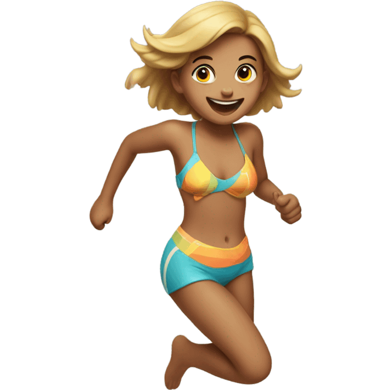 Running out of house, in bathing suit girl emoji