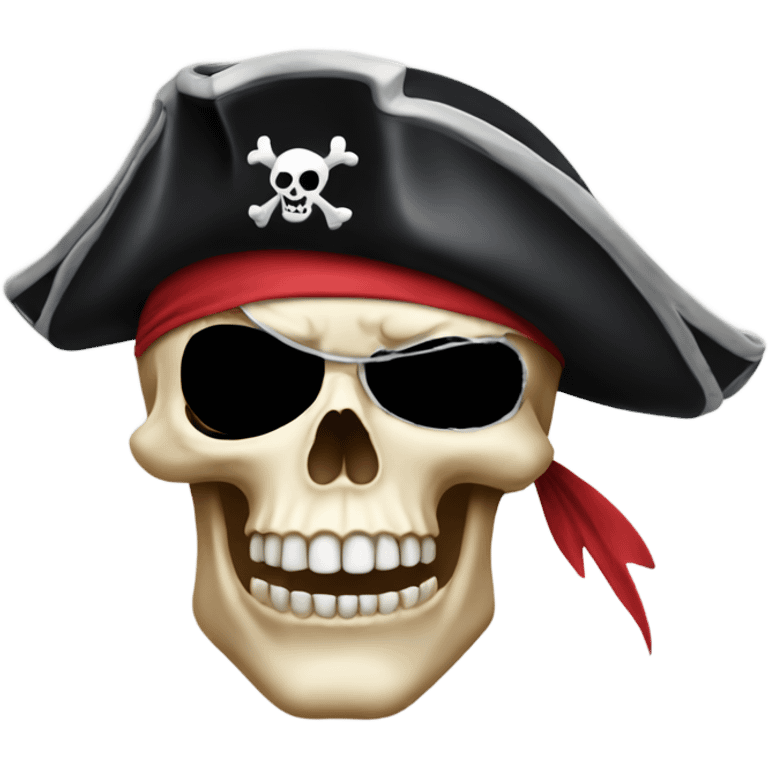 Pirate skull dark with eye patch and hat emoji