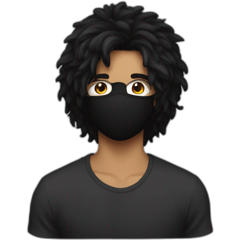 18 year old guy with big black hairs wearing a mask emoji