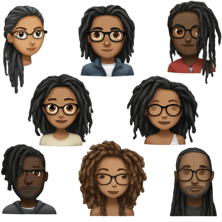 black couple with locs, male lightskin with long black locs, female brown skin with glasses and BLACK locs tied up kissing emoji