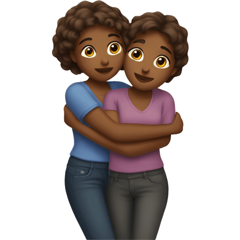 Two brown girls hugging emoji