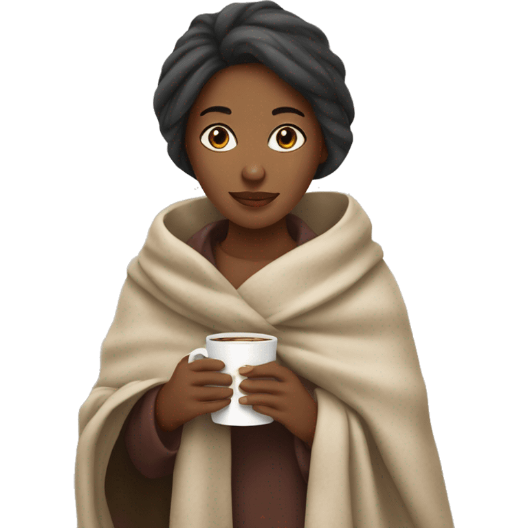 Girl in blanket and holding coffee mug emoji