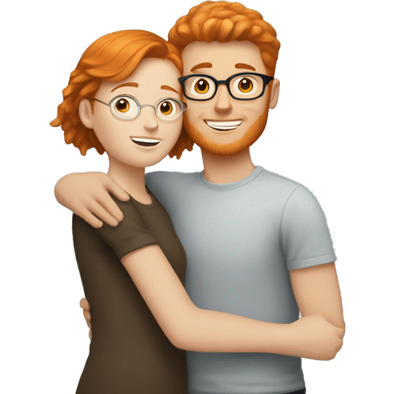 Ginger haired white girl and brown haired white boy with glasses hugging  emoji