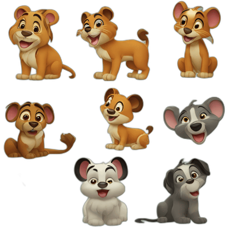 Colorful animated animal characters Disney style emoji