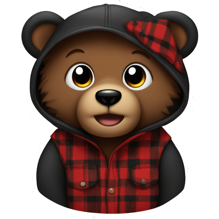 Black bear with red and black flannel emoji