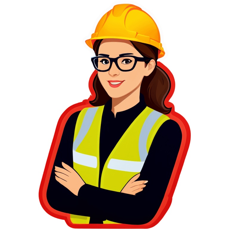 Woman with vest and safety glasses and hard hat emoji