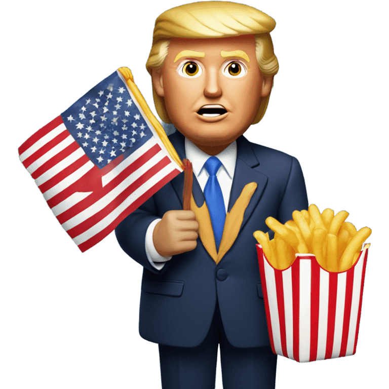 Donald Trump holding an American flag and McDonald happy meal  emoji