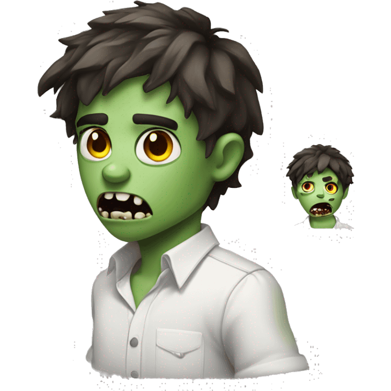 boy zombie teen with scared expression and dark brown hair and white slim shirt emoji