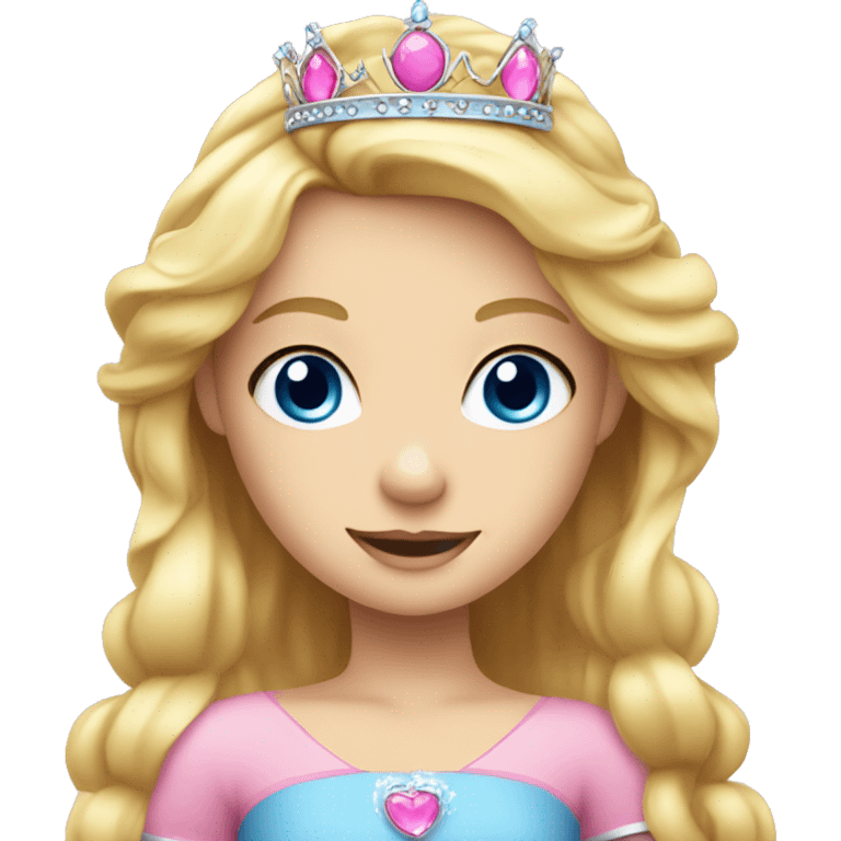 Little blonde princess with blue eyes with pink princess crown emoji