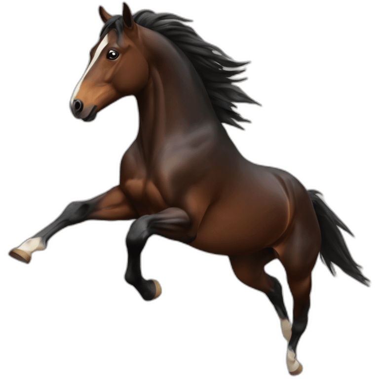 galloping dark bay horse with small headmark emoji