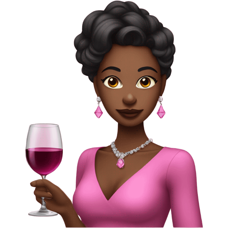 Black coquette girl wearing pink and makeup holding a glass of wine emoji