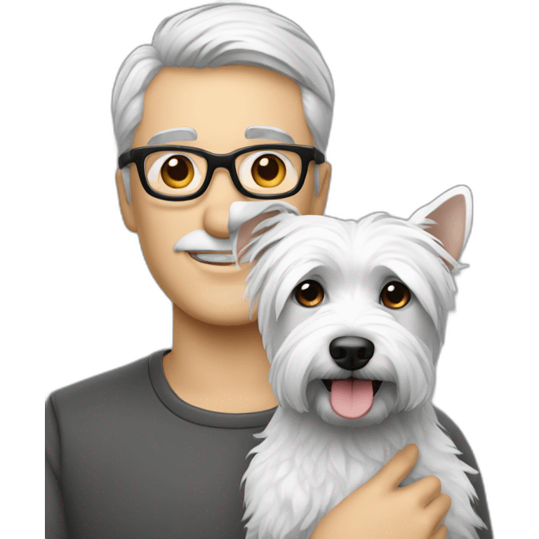 Gray hair man with glasses anda with westie dog girl emoji